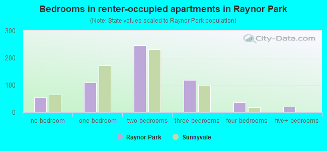 Bedrooms in renter-occupied apartments in Raynor Park
