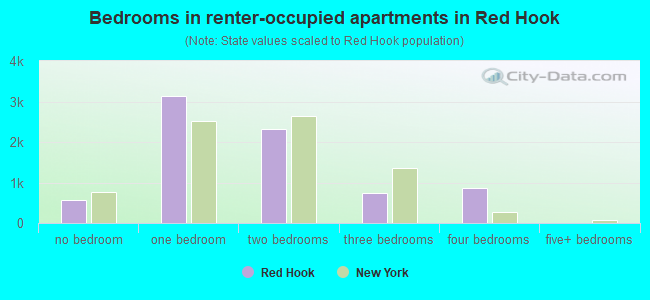 Bedrooms in renter-occupied apartments in Red Hook