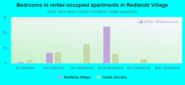 Bedrooms in renter-occupied apartments in Redlands Village