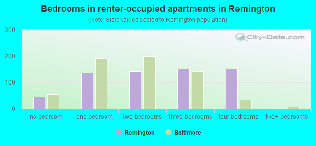 Bedrooms in renter-occupied apartments in Remington
