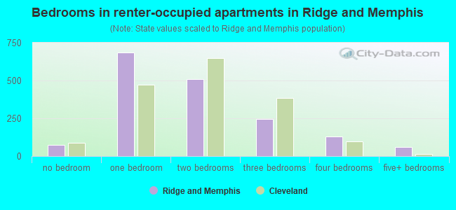 Bedrooms in renter-occupied apartments in Ridge and Memphis