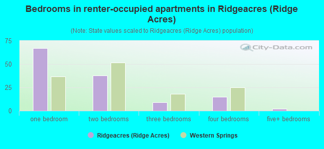 Bedrooms in renter-occupied apartments in Ridgeacres (Ridge Acres)