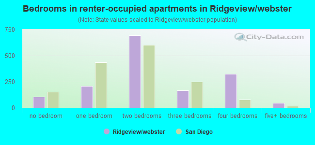 Bedrooms in renter-occupied apartments in Ridgeview/webster