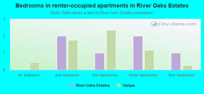 Bedrooms in renter-occupied apartments in River Oaks Estates