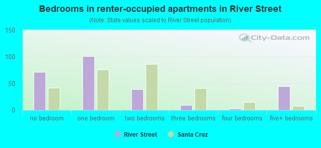 Bedrooms in renter-occupied apartments in River Street