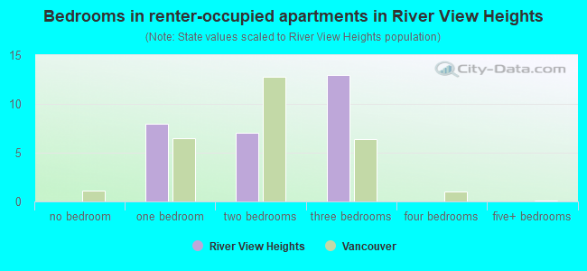 Bedrooms in renter-occupied apartments in River View Heights