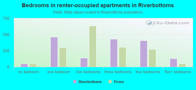 Bedrooms in renter-occupied apartments in Riverbottoms