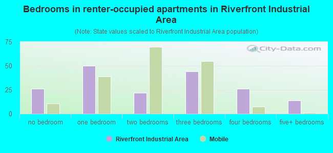 Bedrooms in renter-occupied apartments in Riverfront Industrial Area
