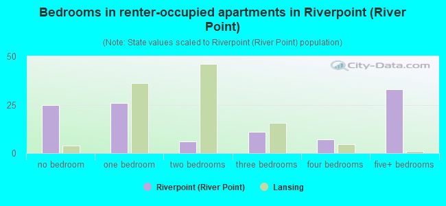Bedrooms in renter-occupied apartments in Riverpoint (River Point)