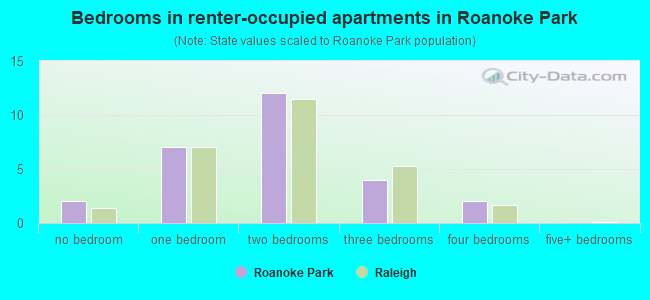 Bedrooms in renter-occupied apartments in Roanoke Park
