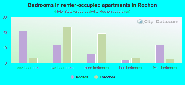 Bedrooms in renter-occupied apartments in Rochon
