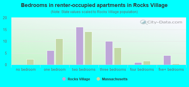 Bedrooms in renter-occupied apartments in Rocks Village