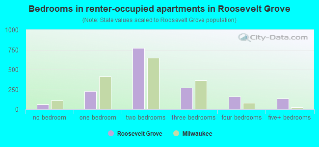 Bedrooms in renter-occupied apartments in Roosevelt Grove