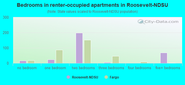 Bedrooms in renter-occupied apartments in Roosevelt-NDSU