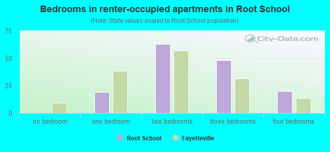 Bedrooms in renter-occupied apartments in Root School