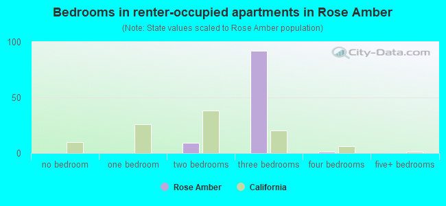 Bedrooms in renter-occupied apartments in Rose Amber