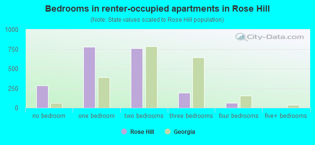 Bedrooms in renter-occupied apartments in Rose Hill