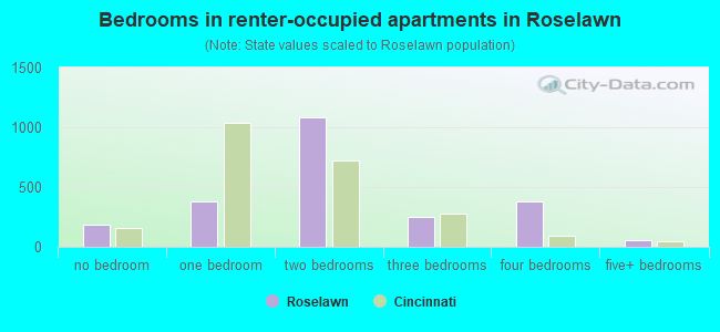 Bedrooms in renter-occupied apartments in Roselawn