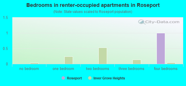 Bedrooms in renter-occupied apartments in Roseport