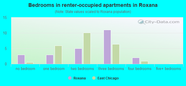 Bedrooms in renter-occupied apartments in Roxana