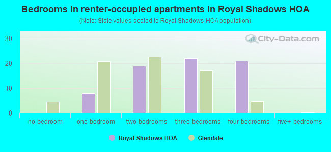 Bedrooms in renter-occupied apartments in Royal Shadows HOA
