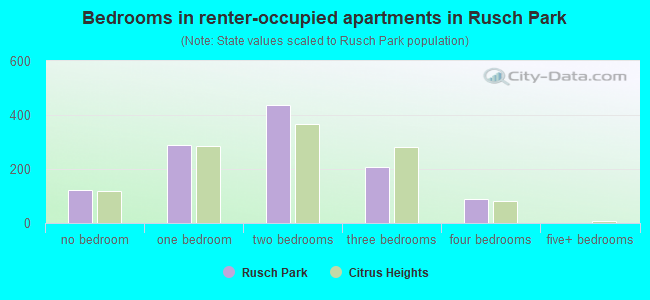 Bedrooms in renter-occupied apartments in Rusch Park