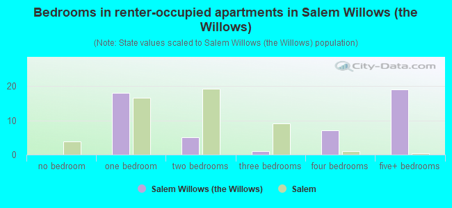 Bedrooms in renter-occupied apartments in Salem Willows (the Willows)