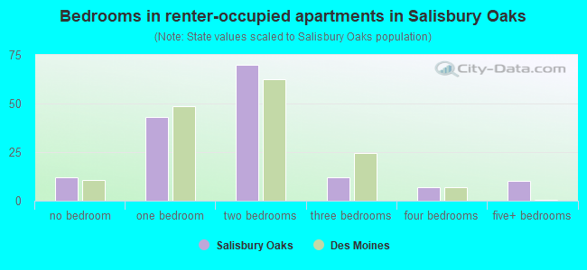 Bedrooms in renter-occupied apartments in Salisbury Oaks