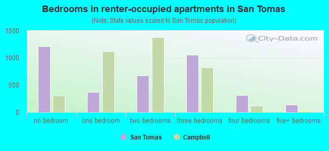 Bedrooms in renter-occupied apartments in San Tomas