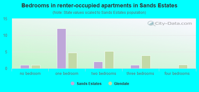 Bedrooms in renter-occupied apartments in Sands Estates