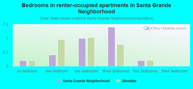 Bedrooms in renter-occupied apartments in Santa Grande Neighborhood