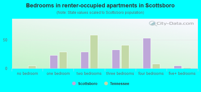 Bedrooms in renter-occupied apartments in Scottsboro