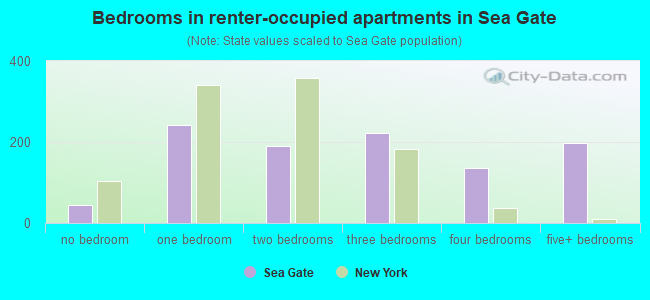 Bedrooms in renter-occupied apartments in Sea Gate