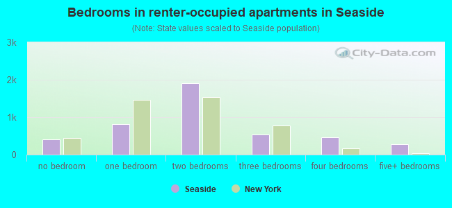 Bedrooms in renter-occupied apartments in Seaside