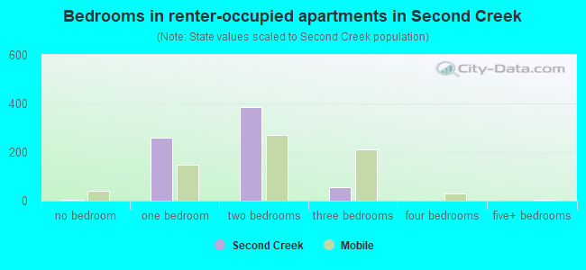 Bedrooms in renter-occupied apartments in Second Creek