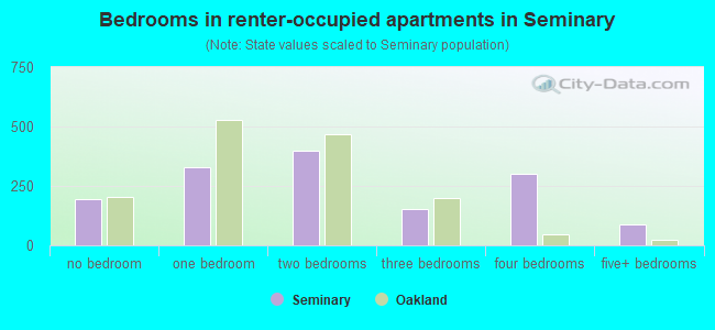 Bedrooms in renter-occupied apartments in Seminary