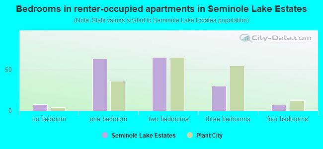 Bedrooms in renter-occupied apartments in Seminole Lake Estates