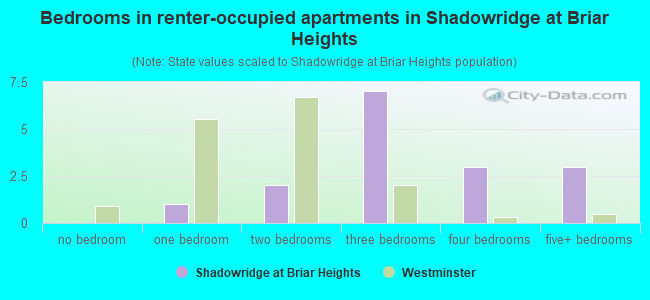 Bedrooms in renter-occupied apartments in Shadowridge at Briar Heights