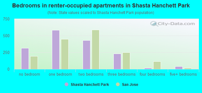 Bedrooms in renter-occupied apartments in Shasta Hanchett Park