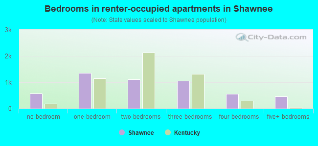 Bedrooms in renter-occupied apartments in Shawnee