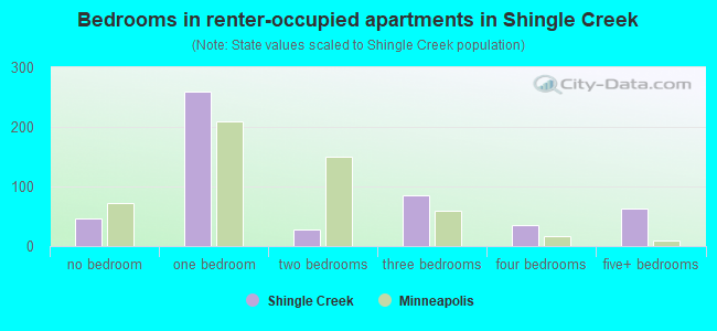 Bedrooms in renter-occupied apartments in Shingle Creek