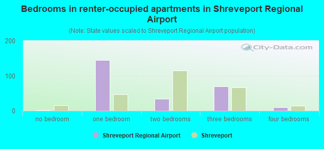 Bedrooms in renter-occupied apartments in Shreveport Regional Airport