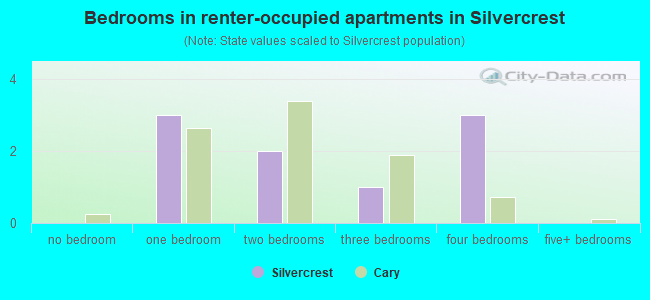 Bedrooms in renter-occupied apartments in Silvercrest