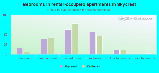 Bedrooms in renter-occupied apartments in Skycrest