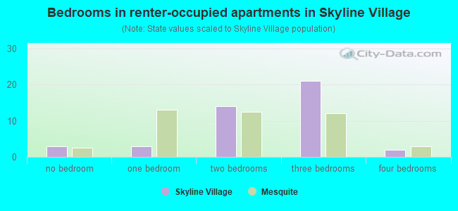 Bedrooms in renter-occupied apartments in Skyline Village