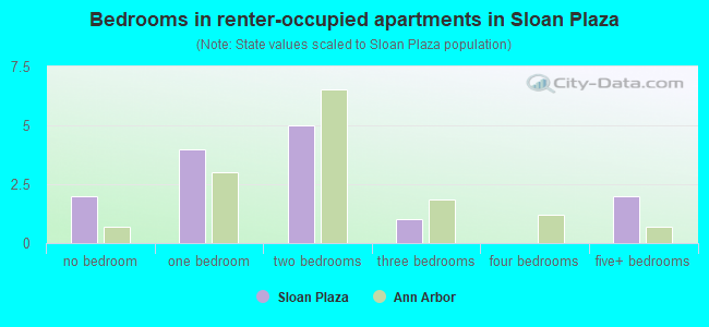 Bedrooms in renter-occupied apartments in Sloan Plaza