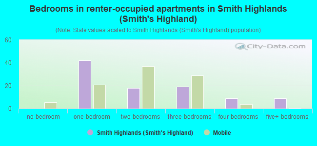 Bedrooms in renter-occupied apartments in Smith Highlands (Smith's Highland)