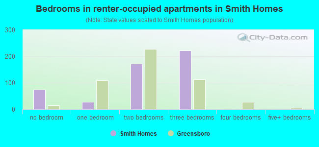 Bedrooms in renter-occupied apartments in Smith Homes