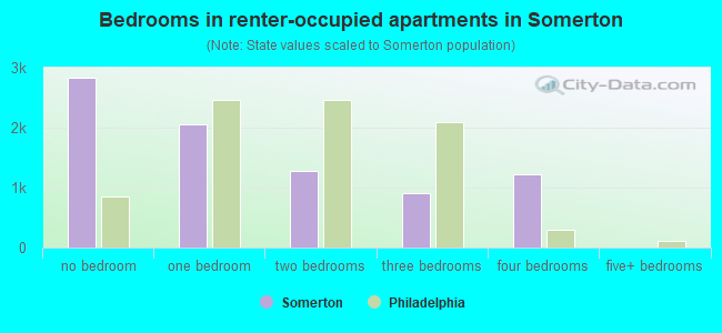 Bedrooms in renter-occupied apartments in Somerton