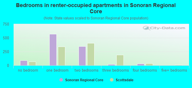 Bedrooms in renter-occupied apartments in Sonoran Regional Core